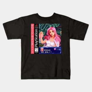 Vaporwave anime aesthetic video game girl pixel art Kids T-Shirt